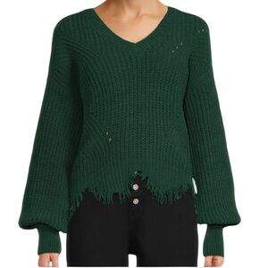 Almost Famous Green Fringe Knit Sweater